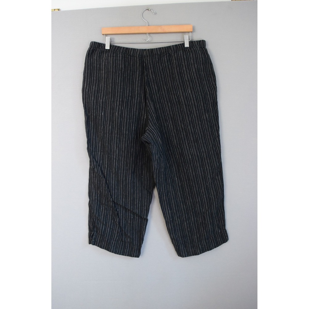J Jill Linen Pant Large Black Pinstripe Elastic Waist Womens Minimalist Crop - Picture 2 of 4